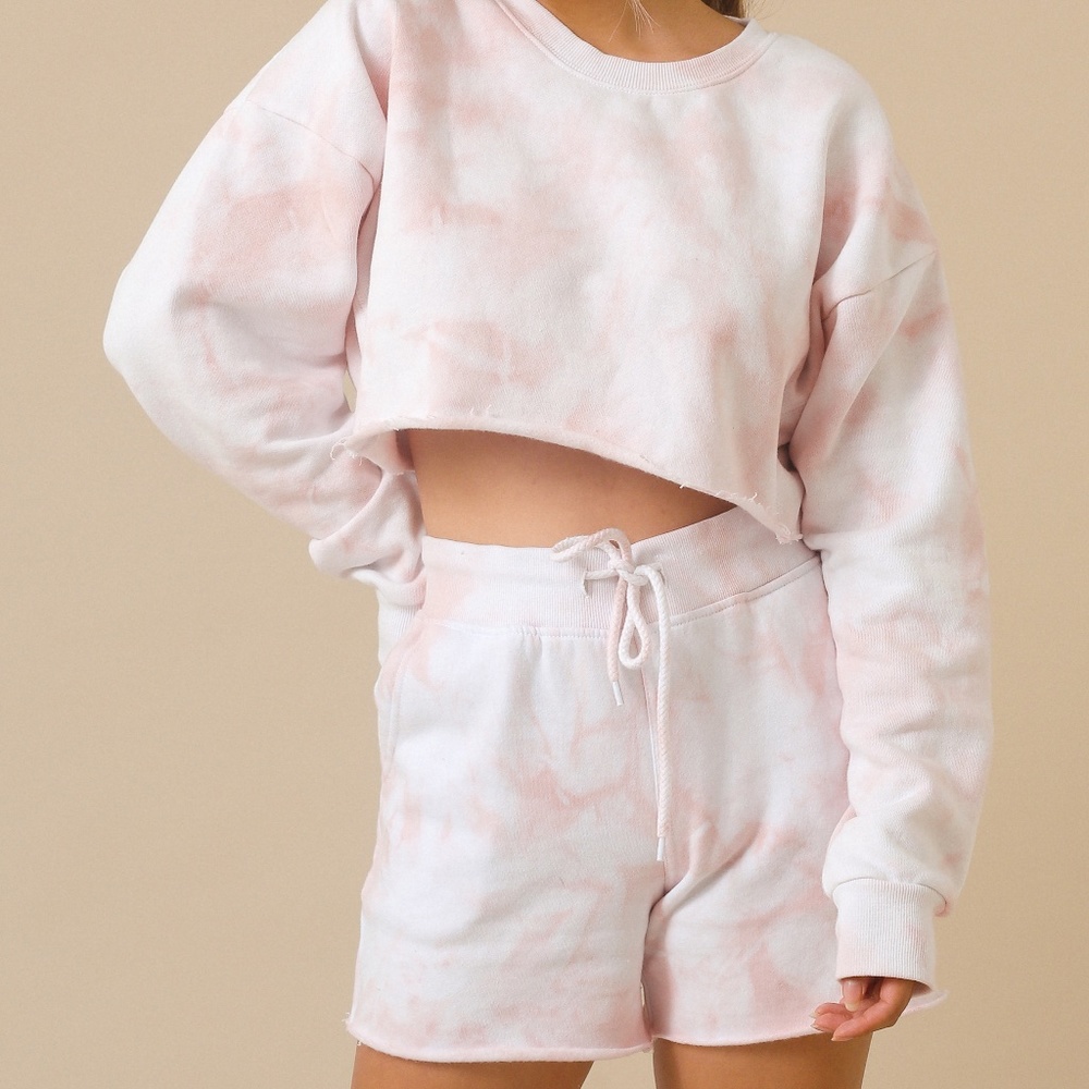 Blush Pink Tie Dye Crop Shorts